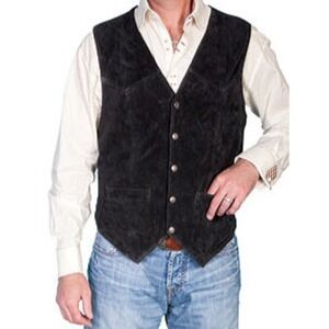 NWT Scully Vest Mens Medium Black Suede Leather Snap Button Western Cowboy Rodeo